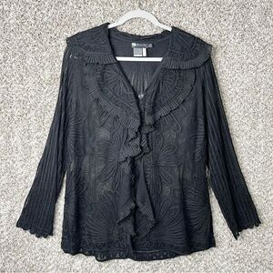 Damee, Inc. Jacket Womens Medium Black Floral Embroidered Lace Semi-Sheer Blazer